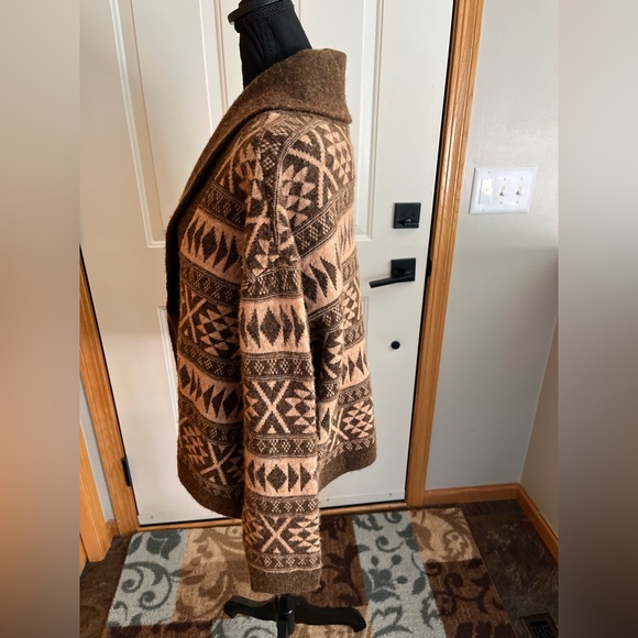New women’s Lucky Brand Aztec fair isle brown open front shawl neck cardigan. XL - Picture 4 of 16